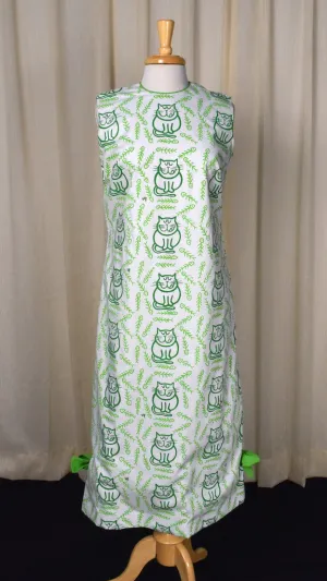 1960s Hungry Green Cat Maxi Dress