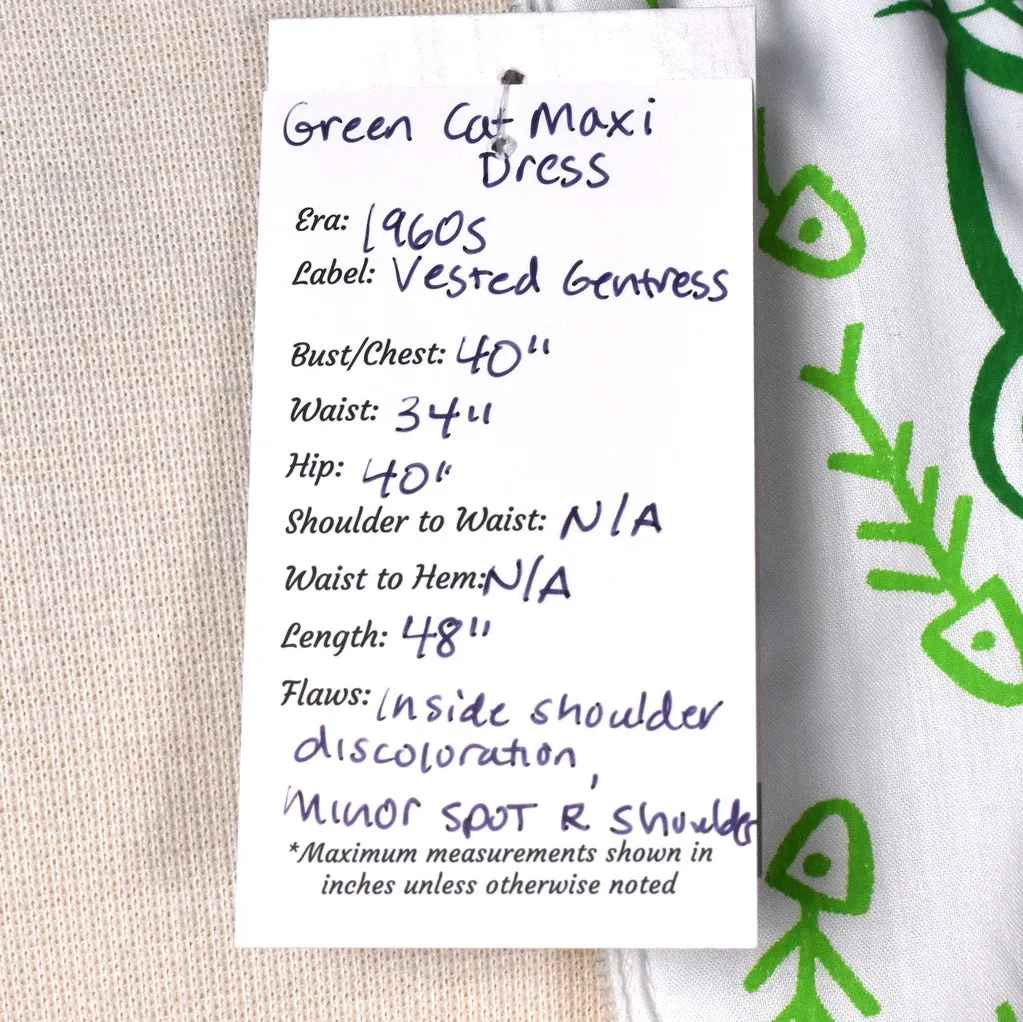 1960s Hungry Green Cat Maxi Dress