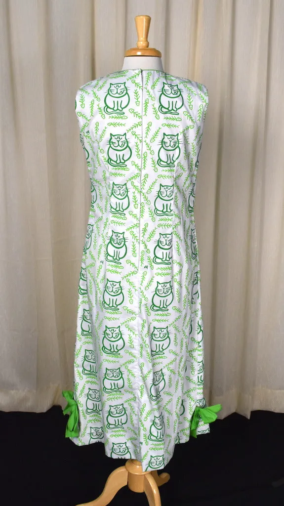 1960s Hungry Green Cat Maxi Dress