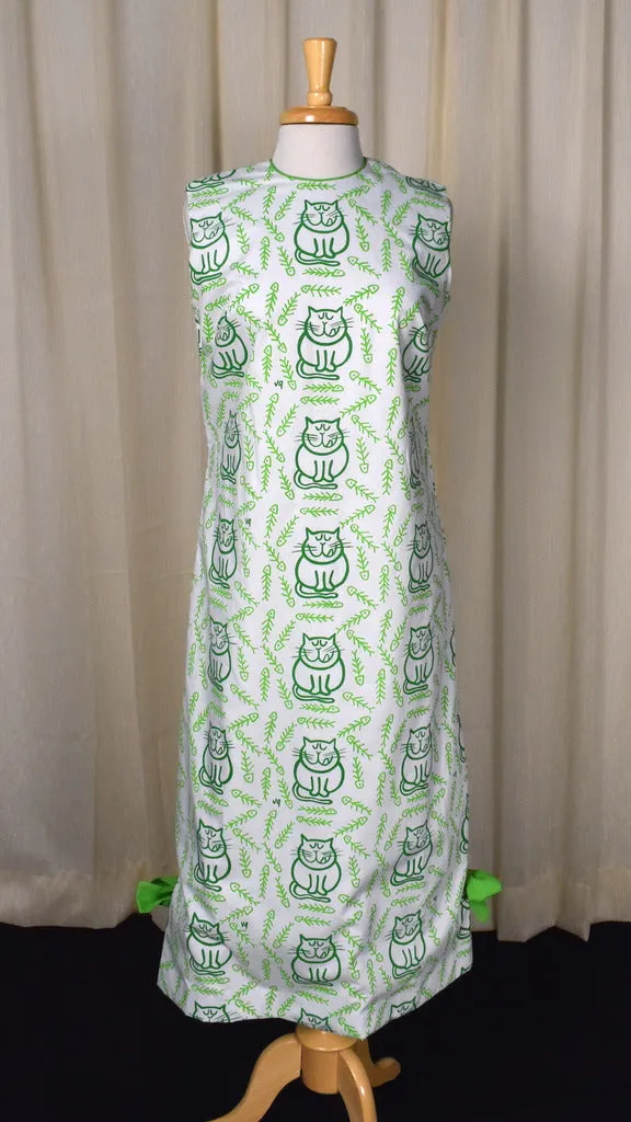 1960s Hungry Green Cat Maxi Dress
