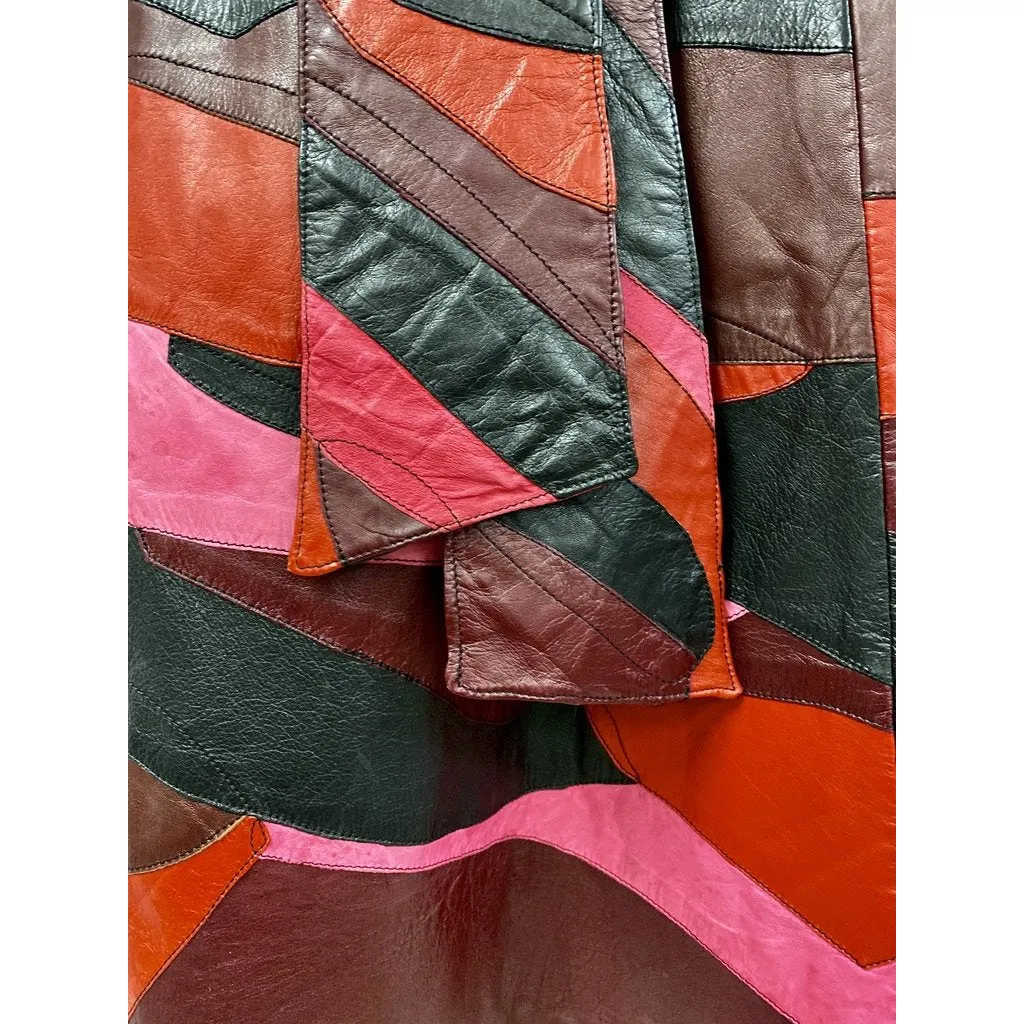 1970s Anu PENTIK Reindeer Leather Finland Womens Vintage Skirt Applique Patchwork 30"Wx30.5"L