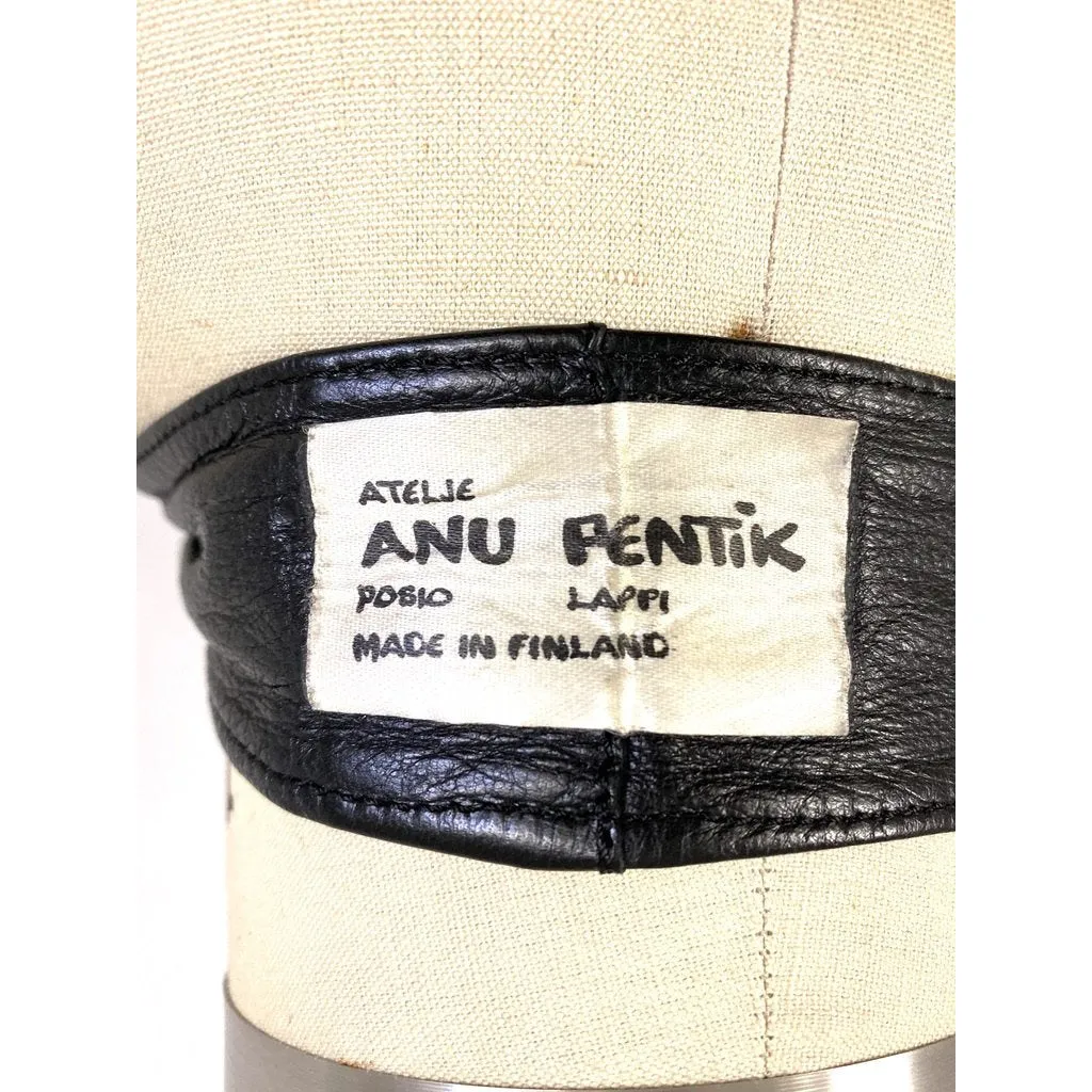 1970s Anu PENTIK Reindeer Leather Finland Womens Vintage Skirt Applique Patchwork 30"Wx30.5"L