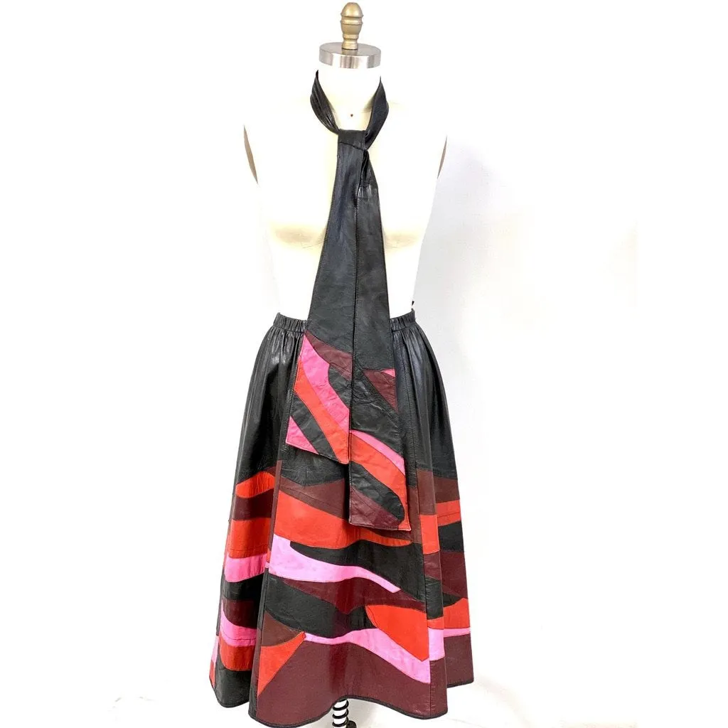 1970s Anu PENTIK Reindeer Leather Finland Womens Vintage Skirt Applique Patchwork 30"Wx30.5"L