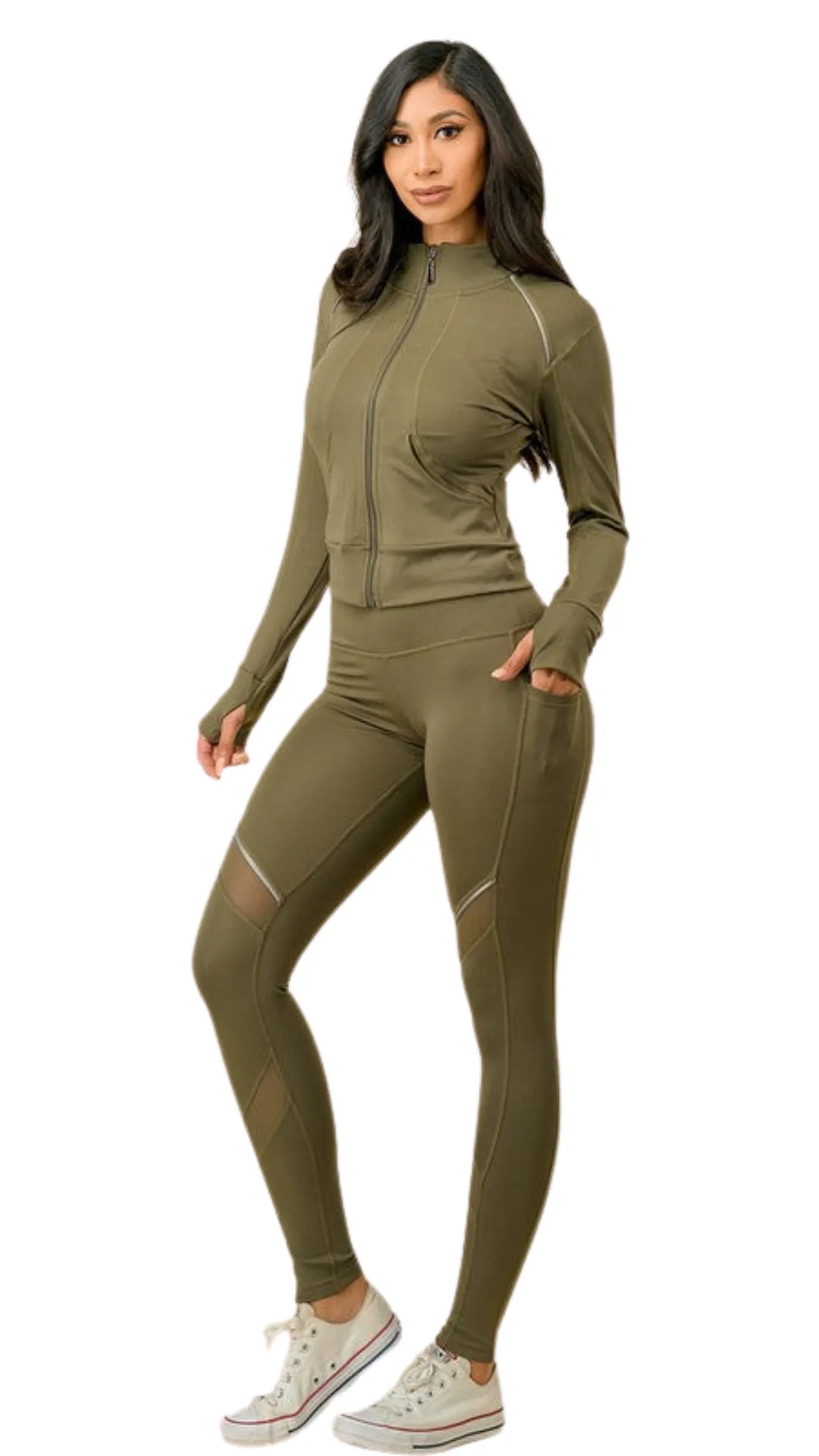 3 Piece Matching Workout Set in Khaki Green (Last Chance-No Restock)