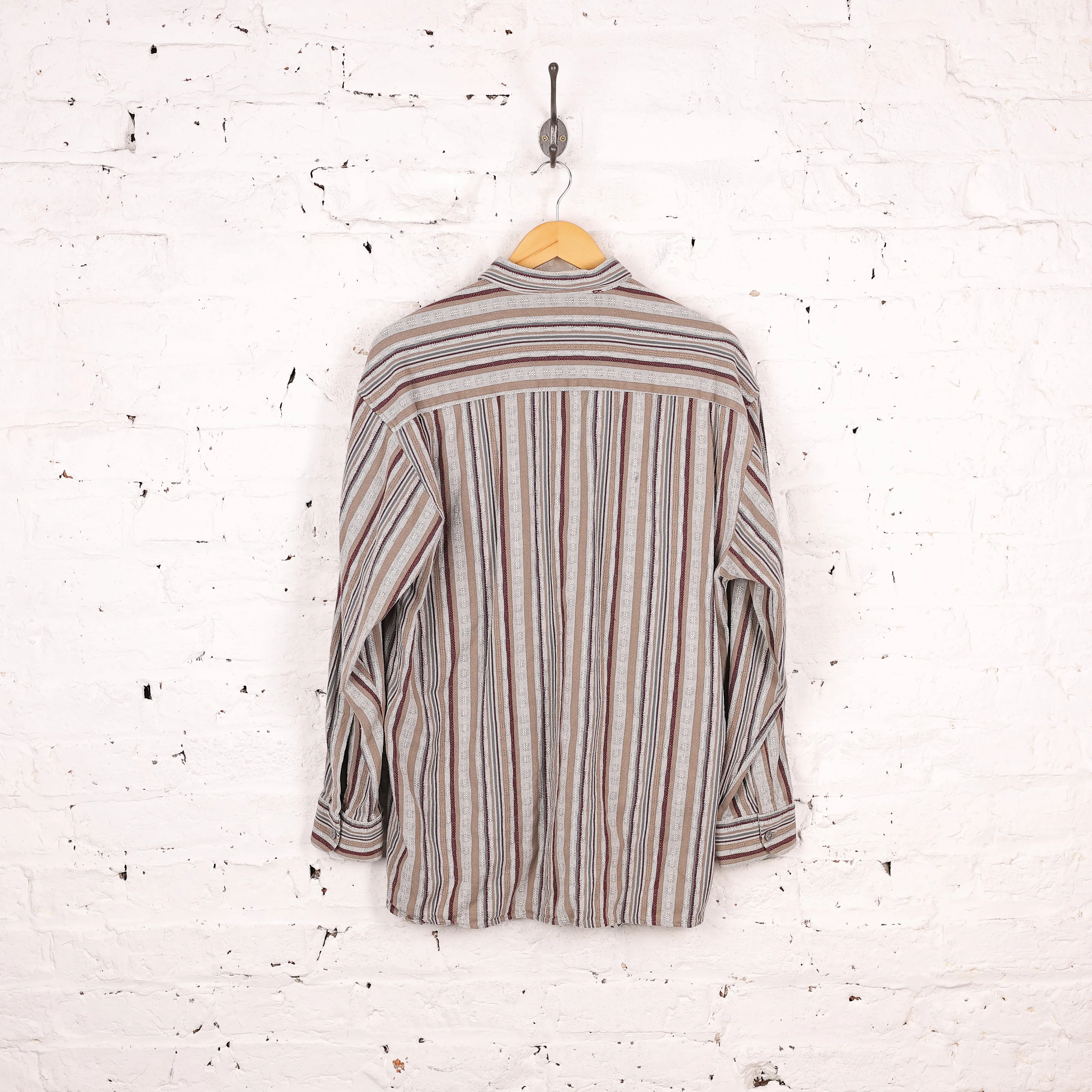 90s Striped Flannel Shirt - Grey - M