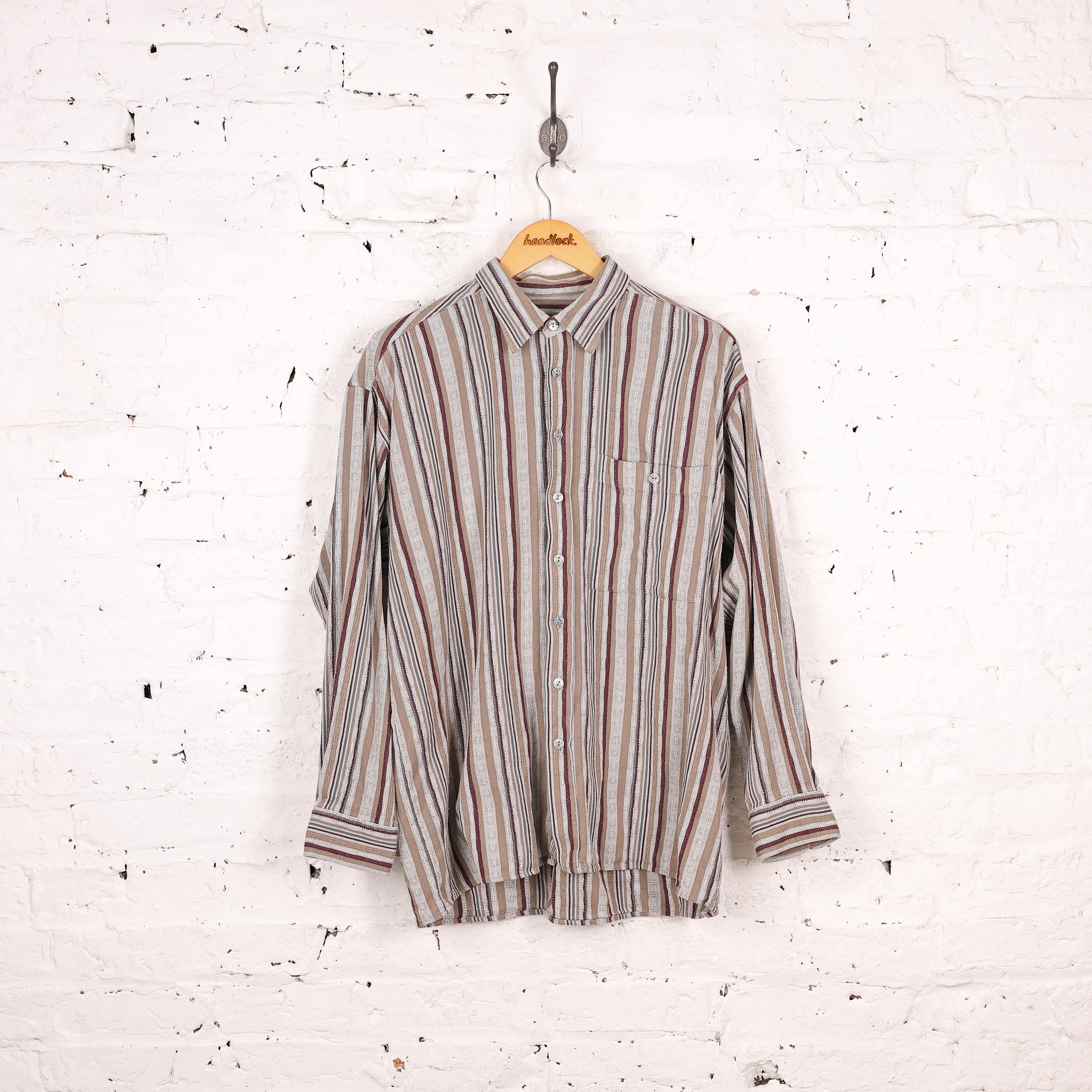 90s Striped Flannel Shirt - Grey - M