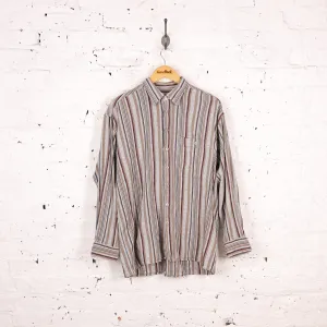 90s Striped Flannel Shirt - Grey - M