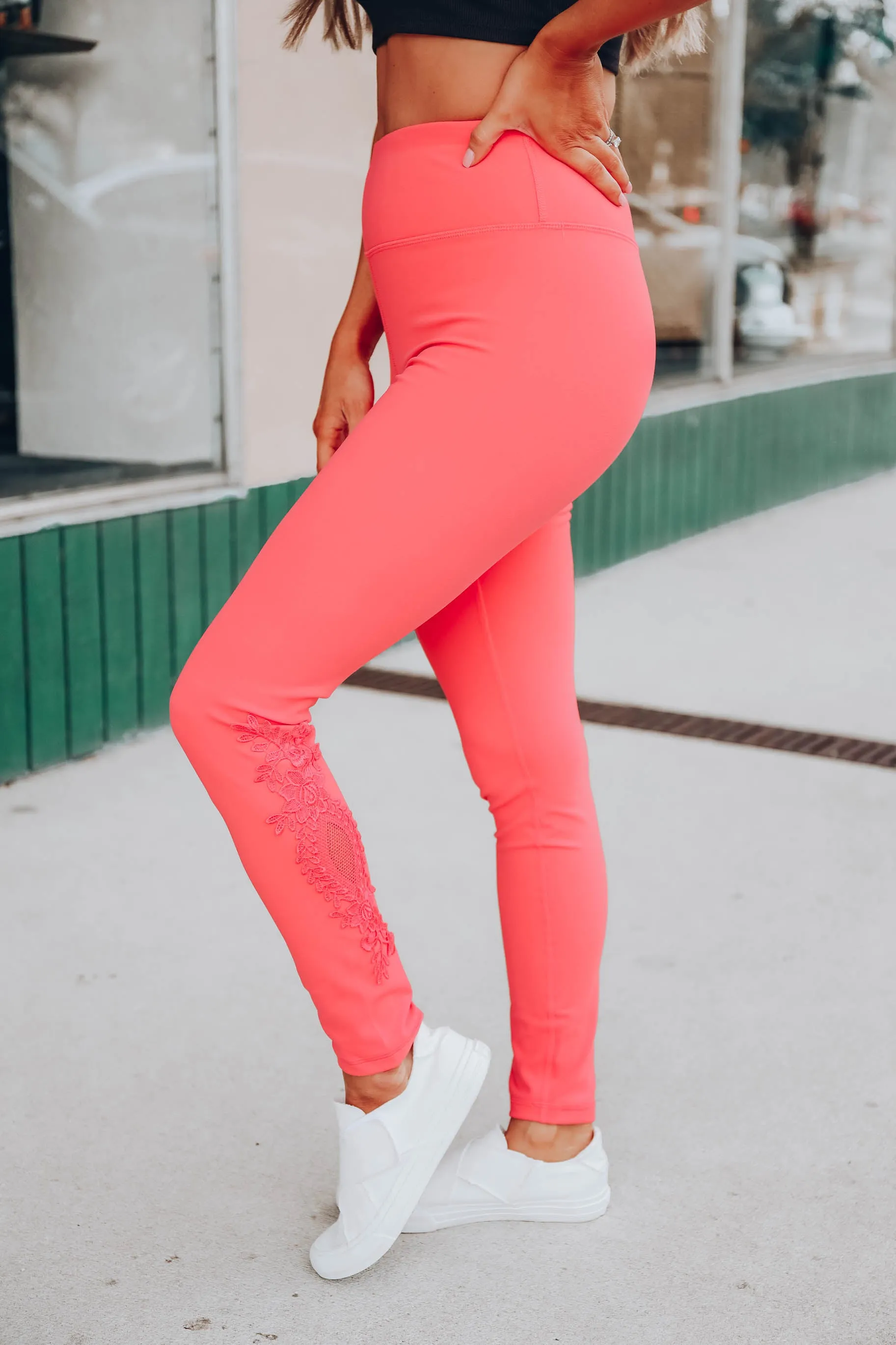 Action Floral Lace Leggings - Rose