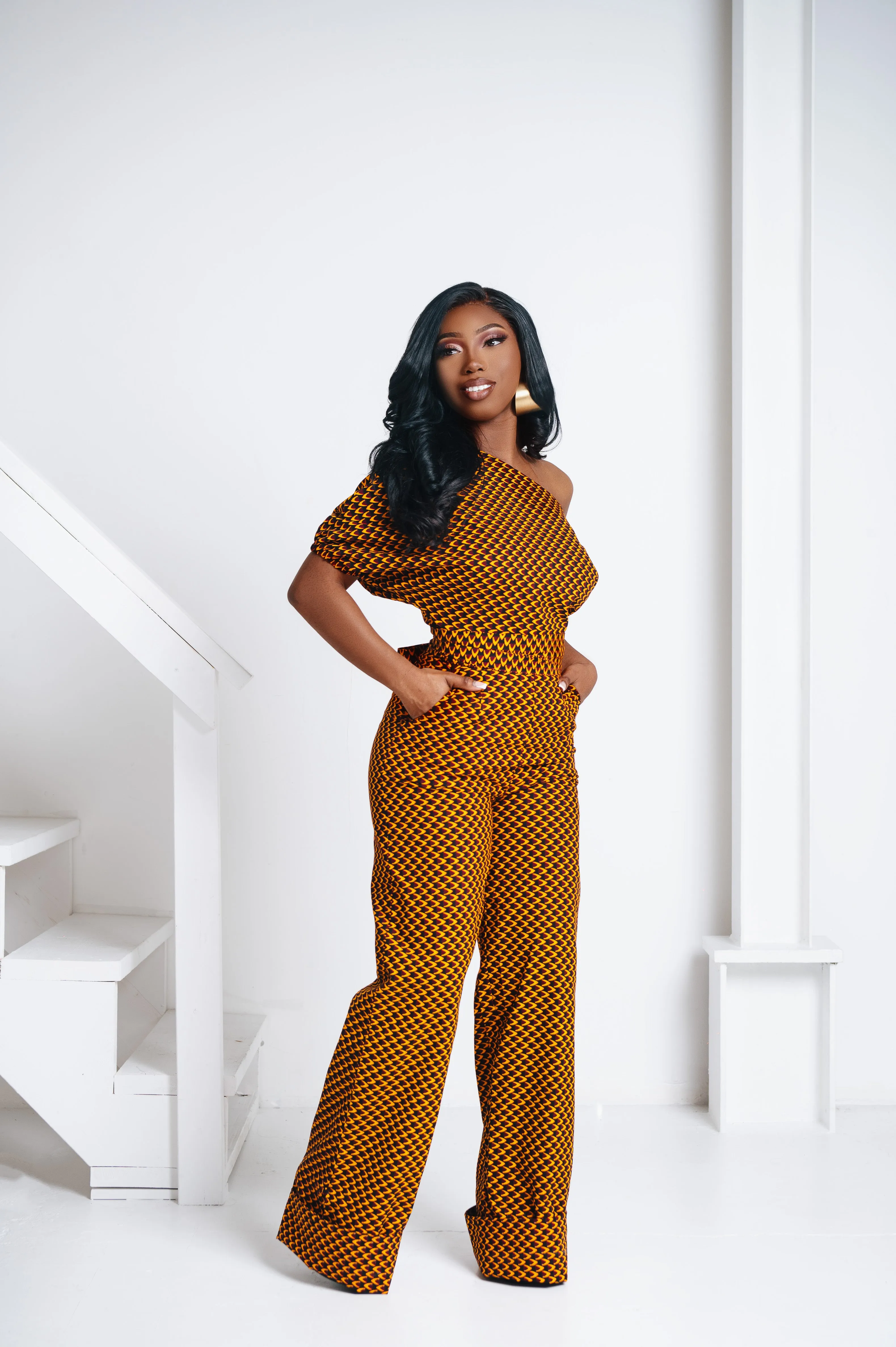 AGBANI African print One Shoulder jumpsuit (3 LENGTH)