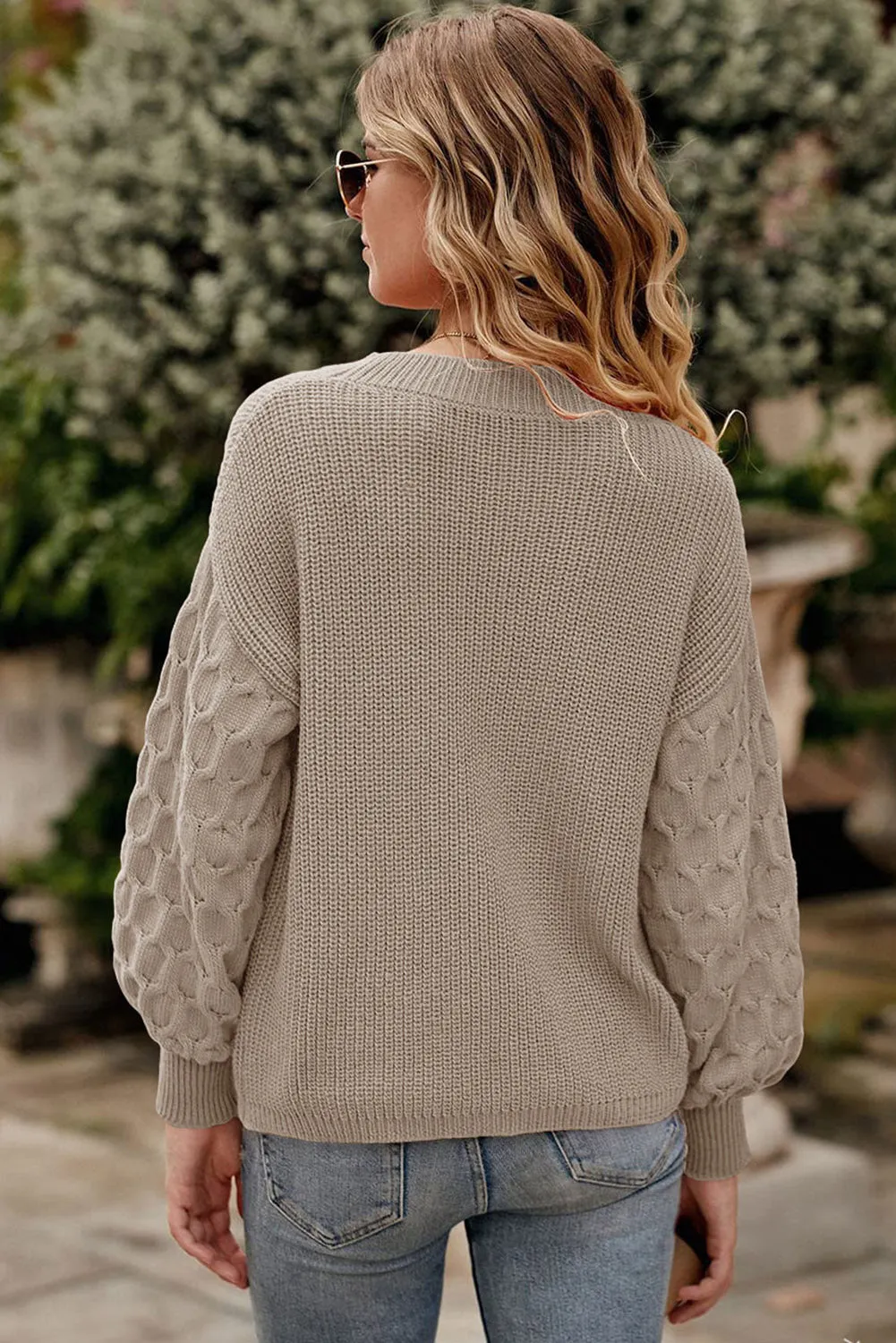 Apricot Cable Knit Sleeve Sweater