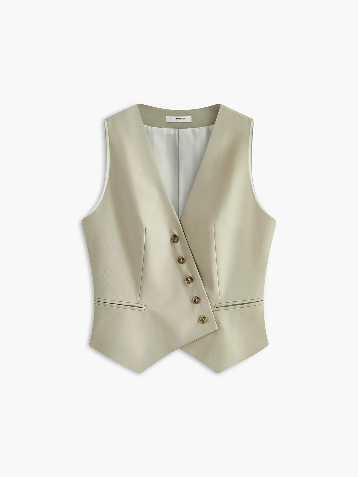 Asymmetrical Button Pockets Vest