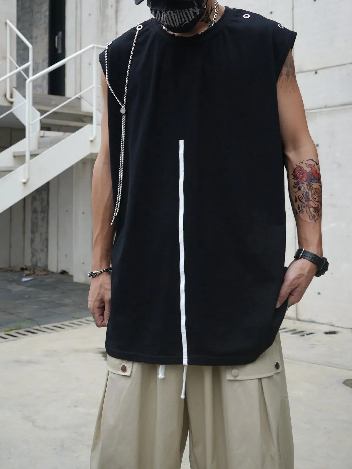 Asymmetrical Chain Rivet Patchwork Vest