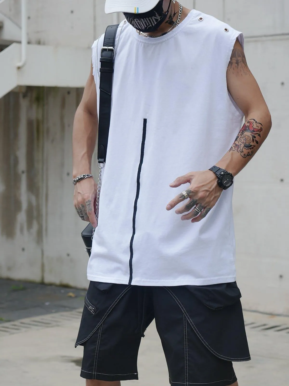 Asymmetrical Chain Rivet Patchwork Vest