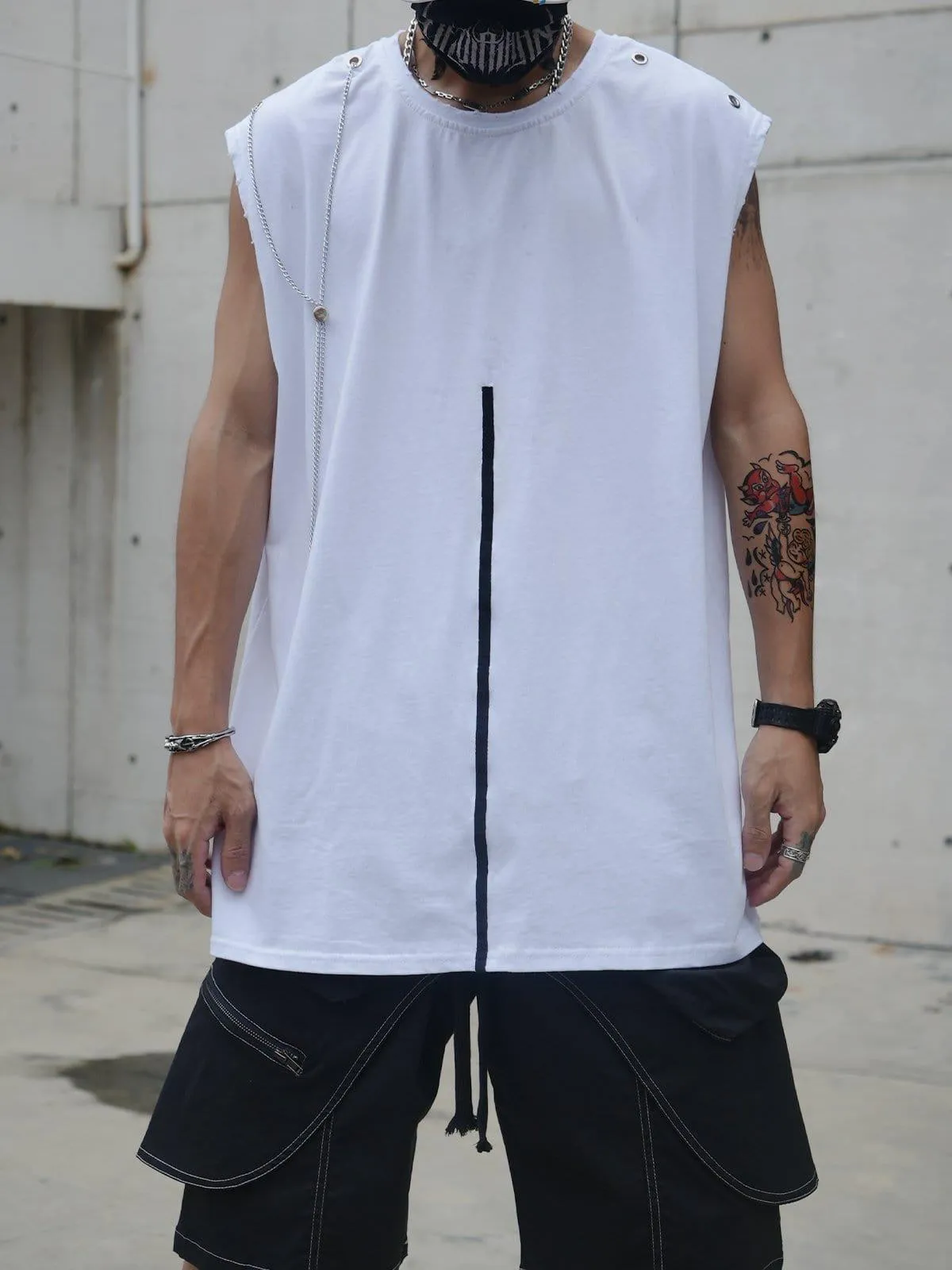 Asymmetrical Chain Rivet Patchwork Vest