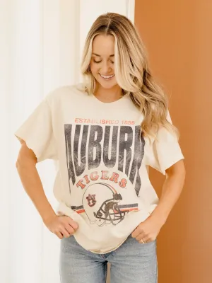 Auburn Tigers Established Date Helmet Off White Thrifted Tee