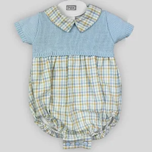 Baby Boy Knitted Romper with Checked Collar – Pex
