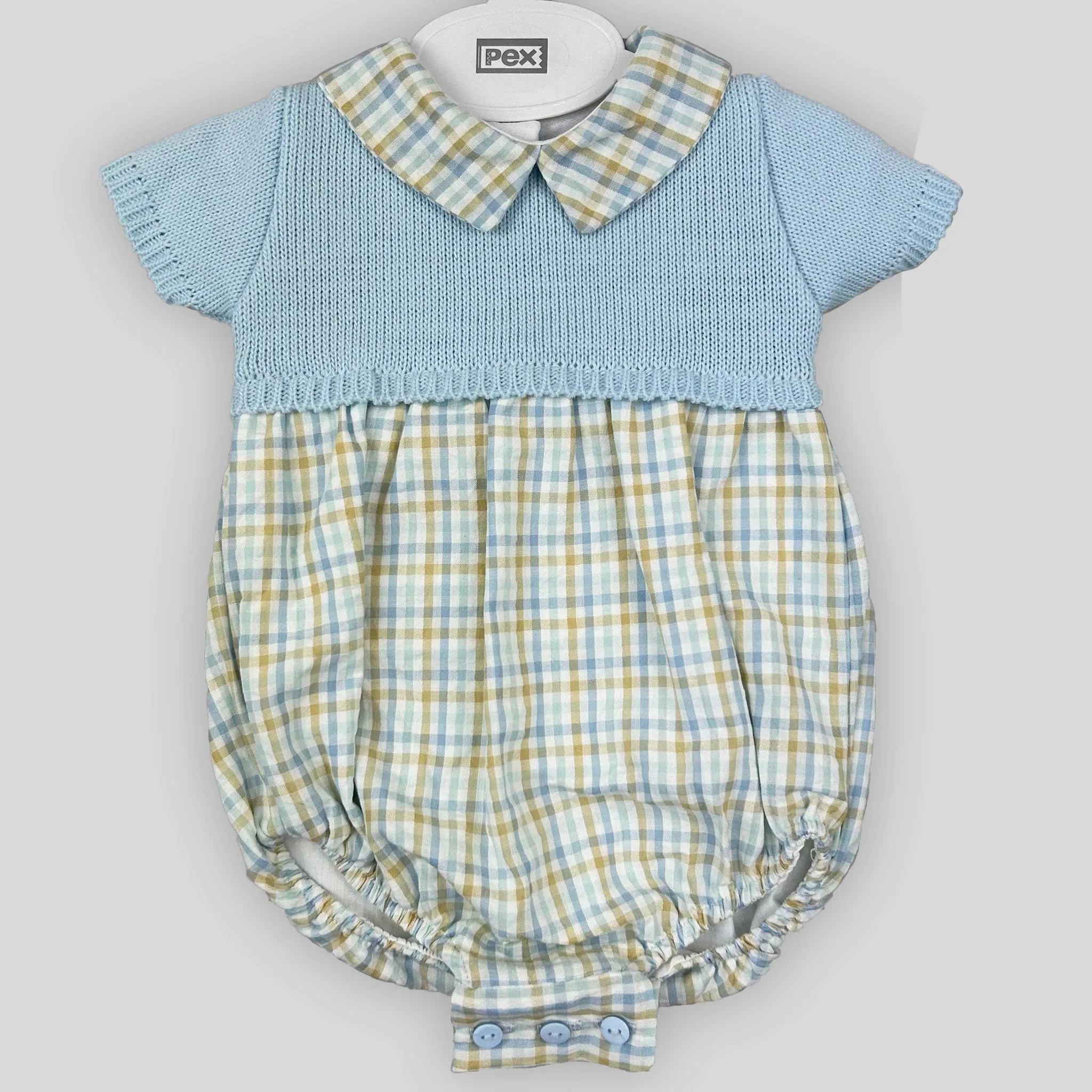 Baby Boy Knitted Romper with Checked Collar – Pex