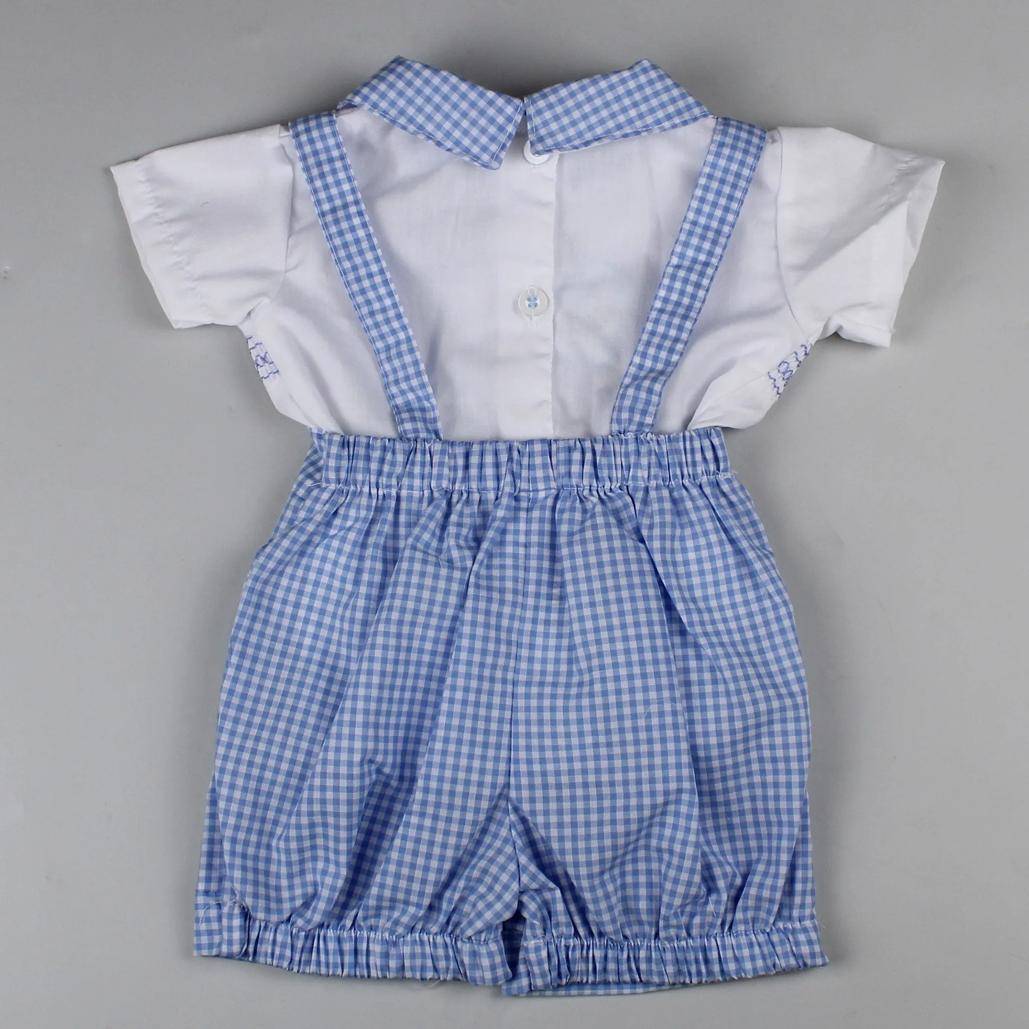 Baby Boy Summer Outfit - Gingham Shorts with Braces and Shirt
