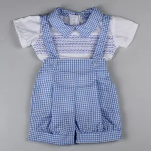 Baby Boy Summer Outfit - Gingham Shorts with Braces and Shirt