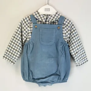 Baby Boys Blue Two Piece Dungaree Outfit - Shirt and Romper Set