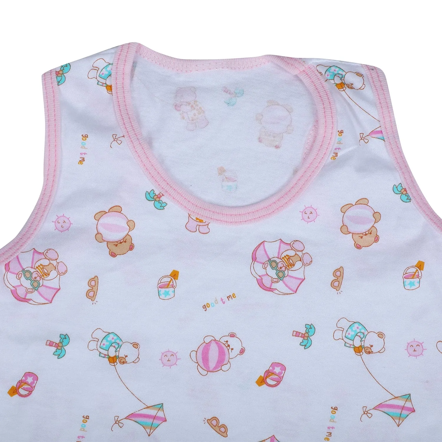 Baby Moo Kite Flying Bear Pure Cotton Sleeveless Vest With Matching Bottom 2pcs Set - Pink