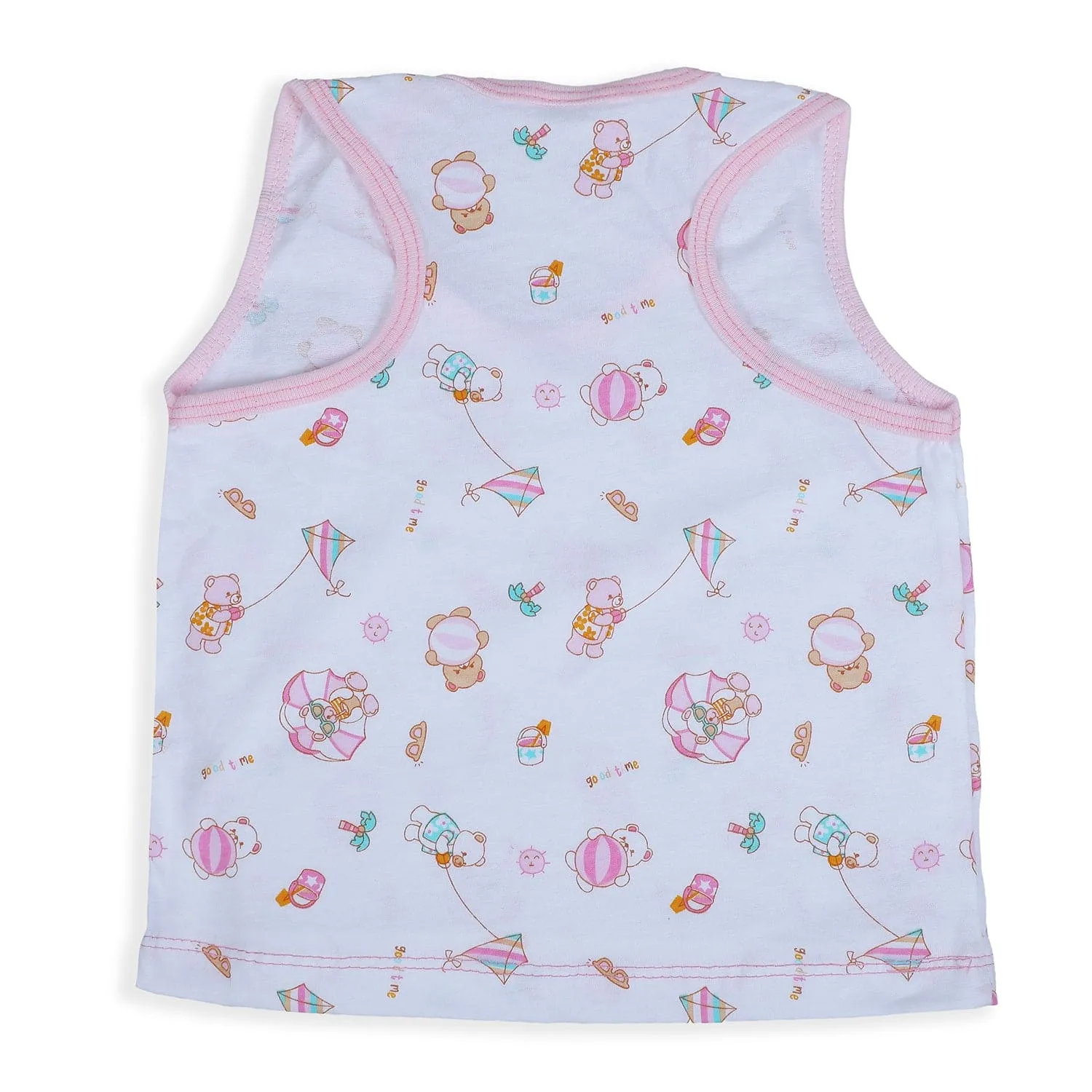 Baby Moo Kite Flying Bear Pure Cotton Sleeveless Vest With Matching Bottom 2pcs Set - Pink