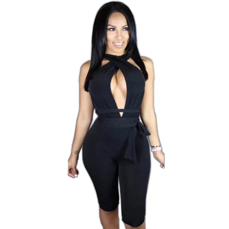 Backless Deep Plunge Wrap Jumpsuit Bodysuit Playsuit