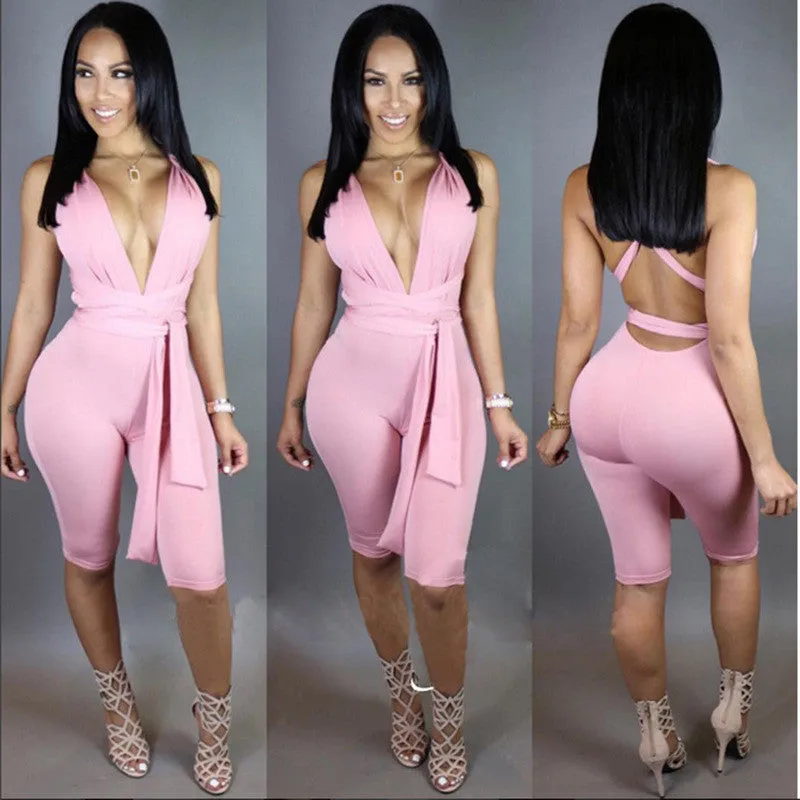 Backless Deep Plunge Wrap Jumpsuit Bodysuit Playsuit