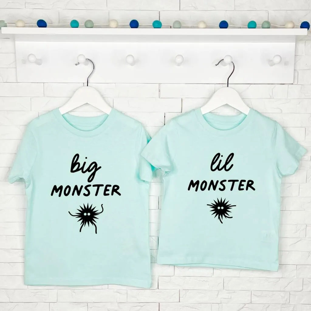Big Monster Little Monster Sibling T Shirt Set