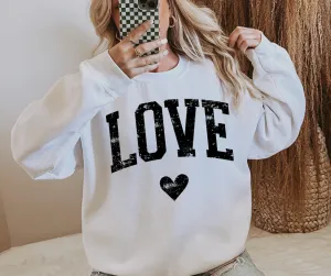 Black Distressed LOVE White Sweatshirt or Tee