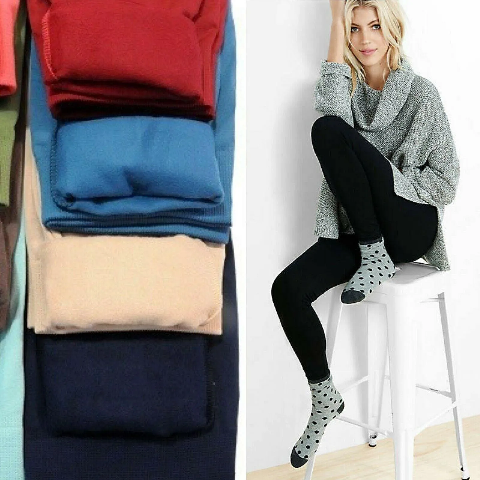Black High Rise Tummy Control Fleece Leggings