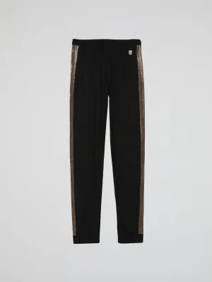 Black Side Detail Crystals Leggings (Kids)
