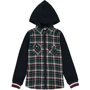 Blue and Green Check Hooded Shirt