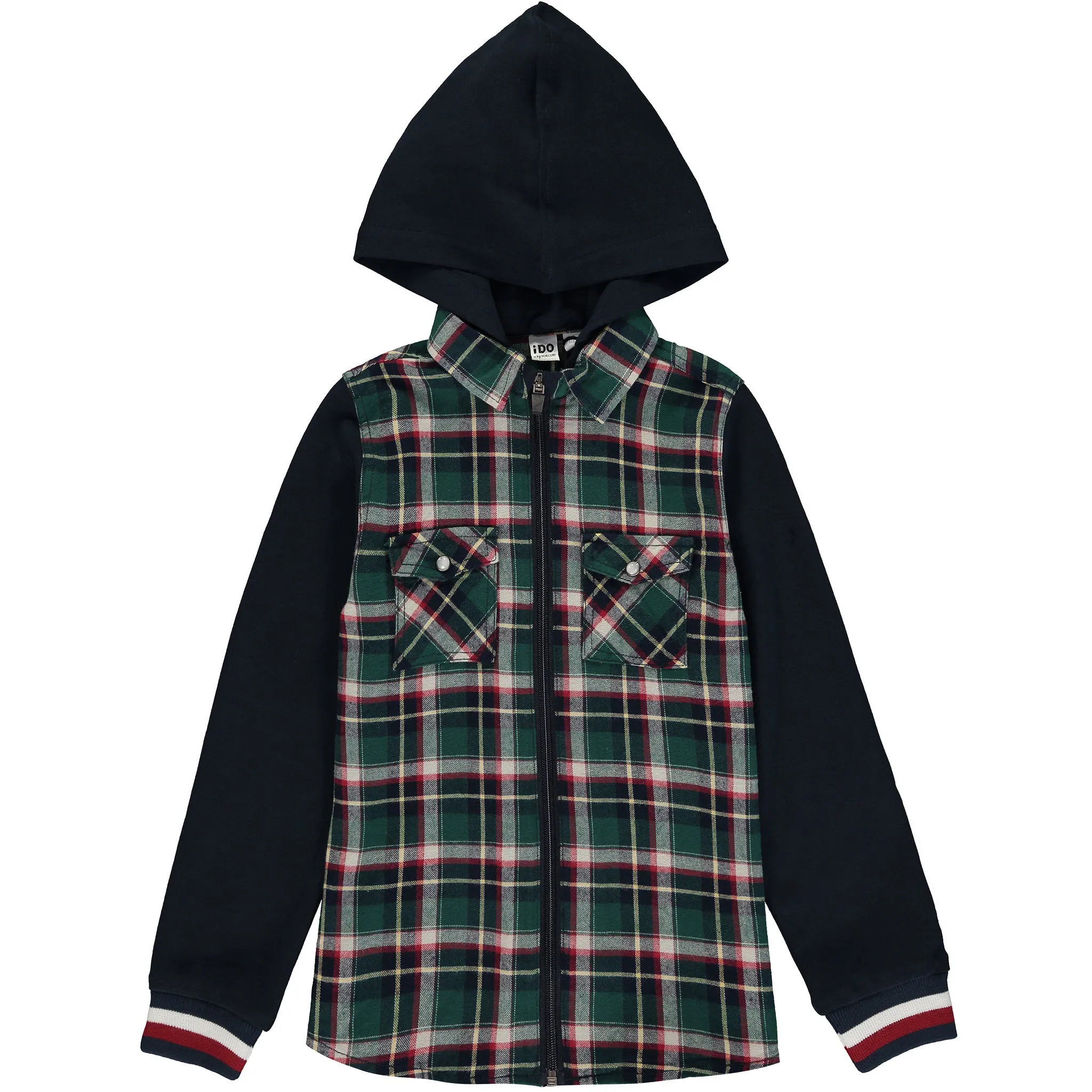 Blue and Green Check Hooded Shirt