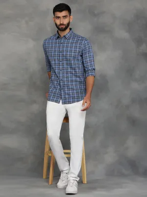 Blue Checked Slim Fit Casual Shirt | GreenFibre