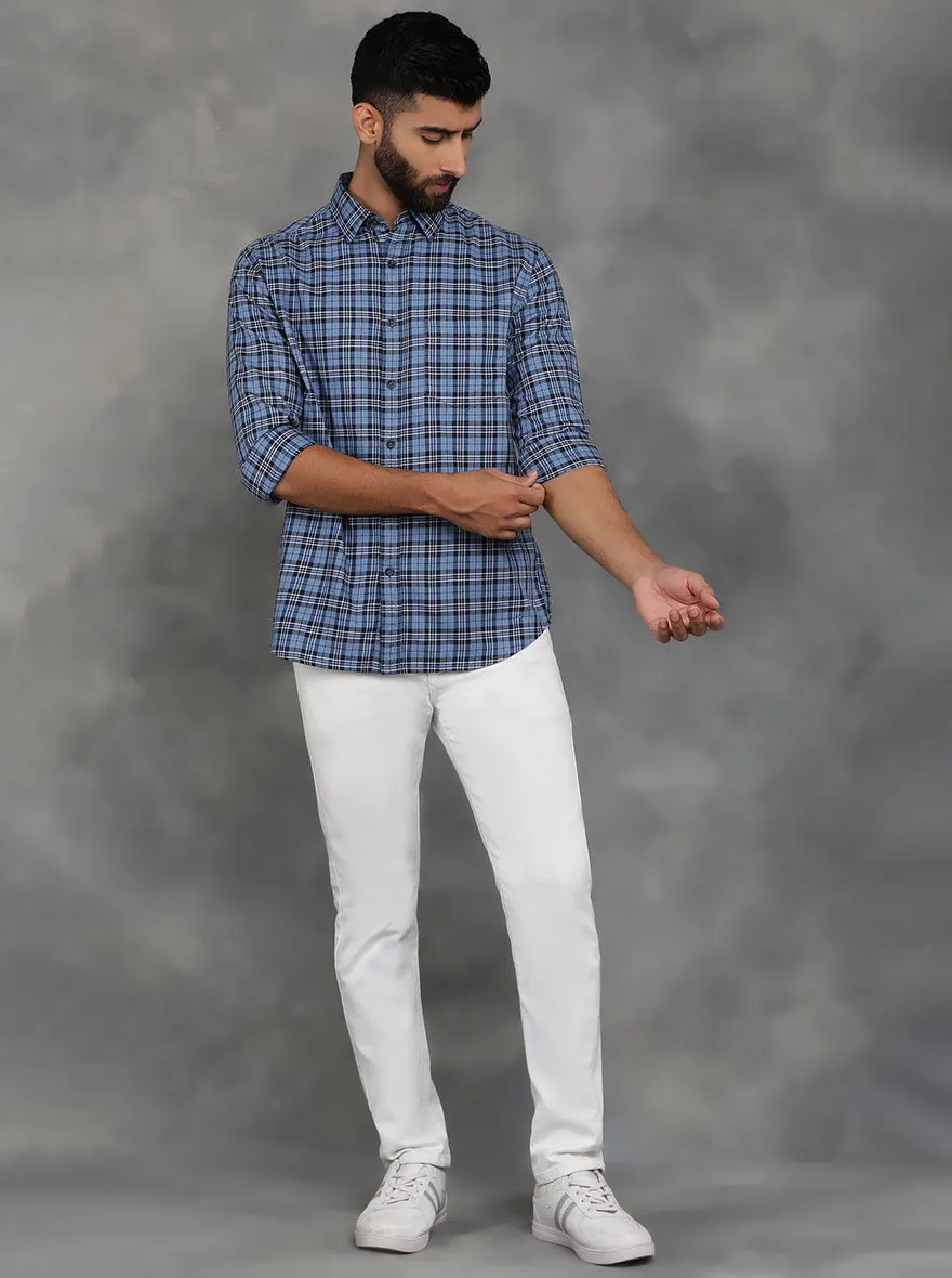 Blue Checked Slim Fit Casual Shirt | GreenFibre