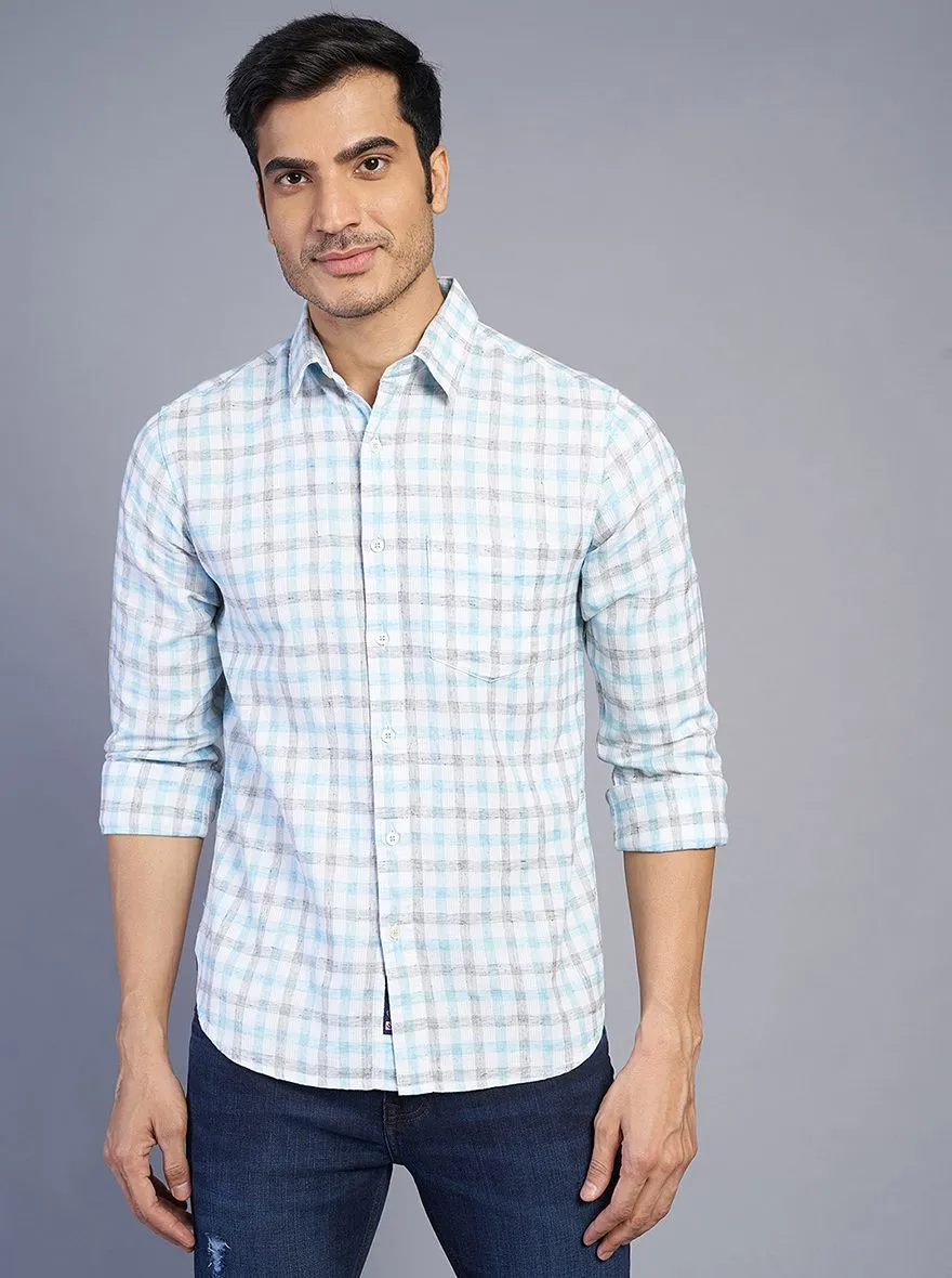 Blue Checked Slim Fit Casual Shirt | Greenfibre