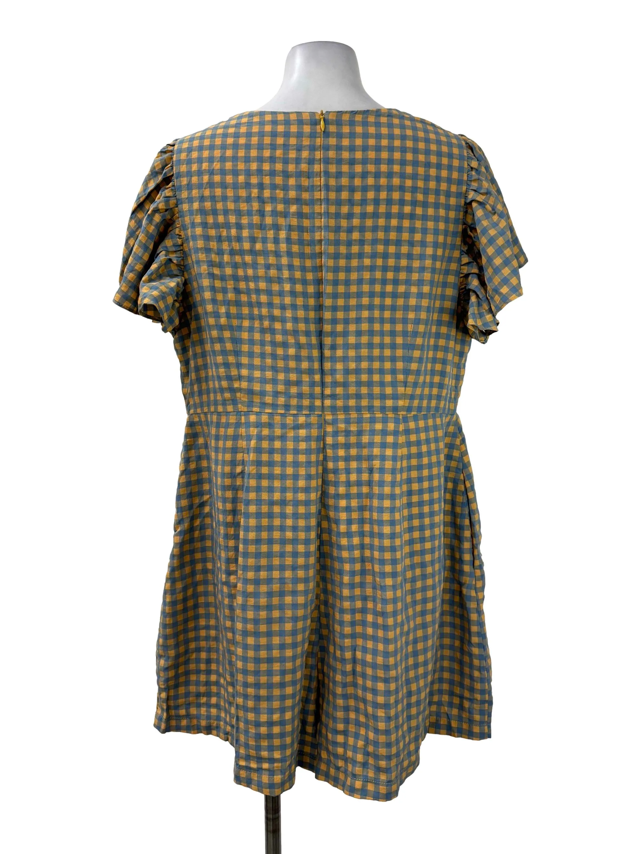 Blue Checkered Square Neck Romper