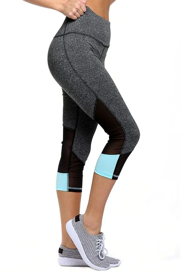 Blue Patch Mesh Accent Charcoal Active Capri Leggings