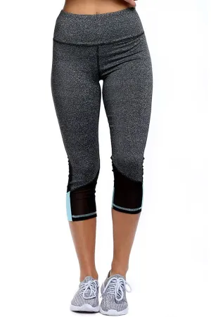 Blue Patch Mesh Accent Charcoal Active Capri Leggings
