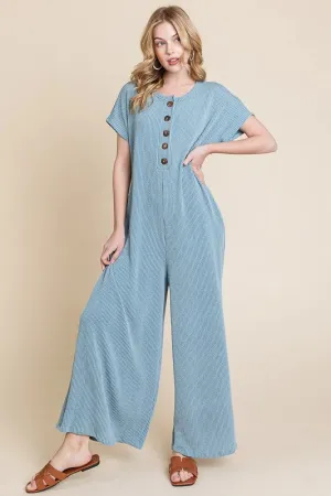 BOMBOM Rib Knit Jumpsuit with Button Detail