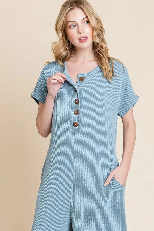 BOMBOM Rib Knit Jumpsuit with Button Detail