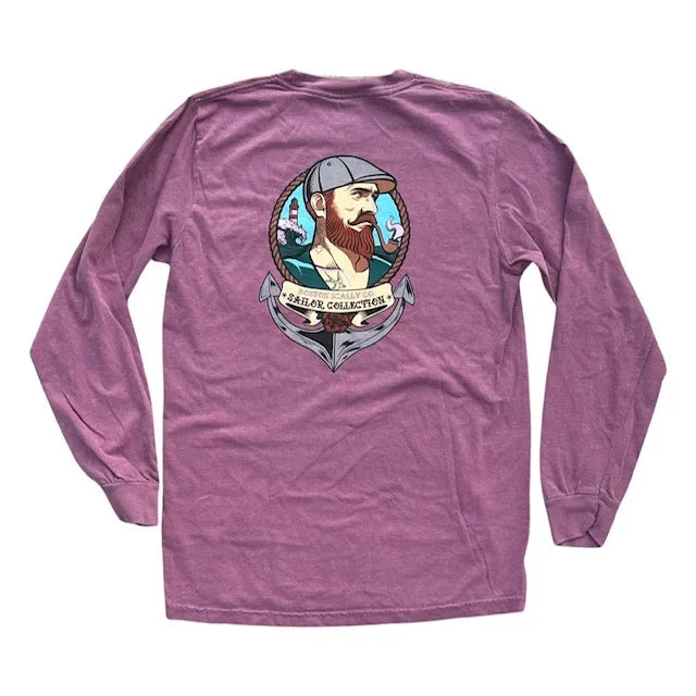 Boston Scally The Sailor Long Sleeve Pocket Tee T-Shirt - Plum
