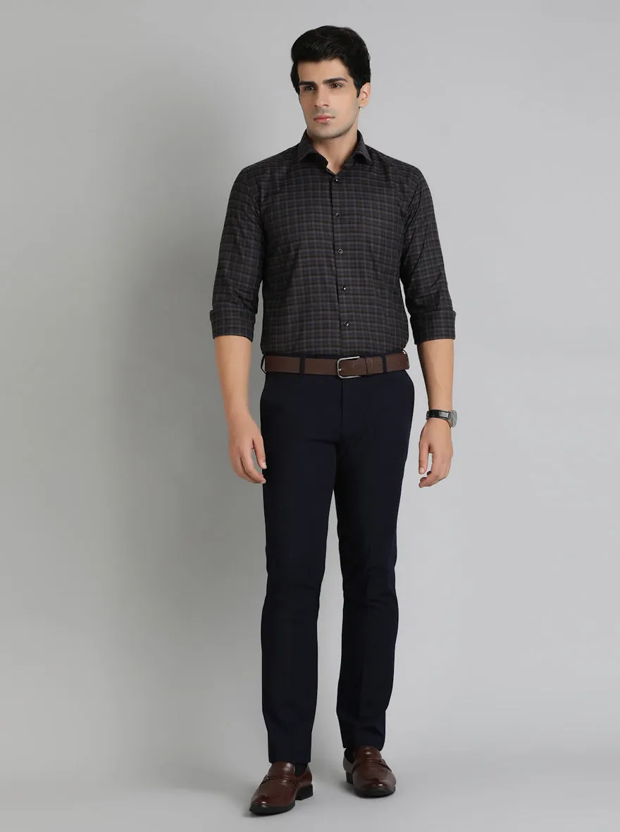 Brown & Blue Checked Slim Fit Formal Shirt | Greenfibre