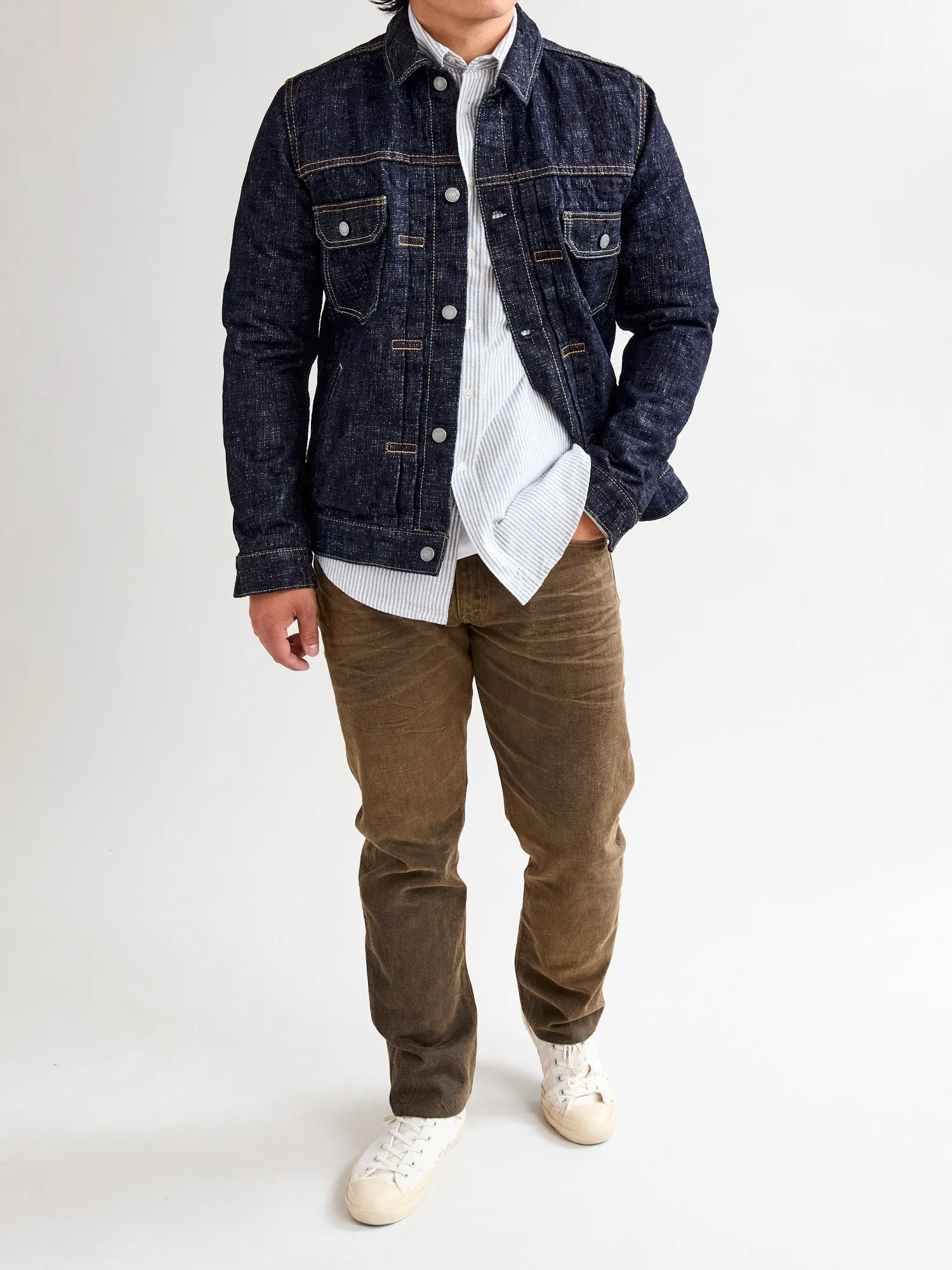Brushed Oxford Stripe Button-Up Shirt in Blue