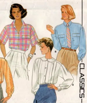 Butterick 3346 Womens Button Front Shirt with Variations 1980s Vintage Sewing Pattern Size 8 - 12