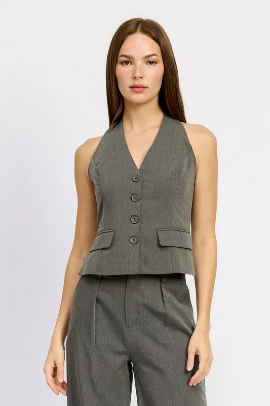 BUTTON DOWN HALTER VEST