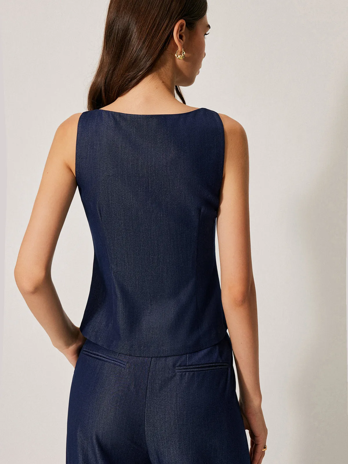 Button-Front Sleeveless Vest
