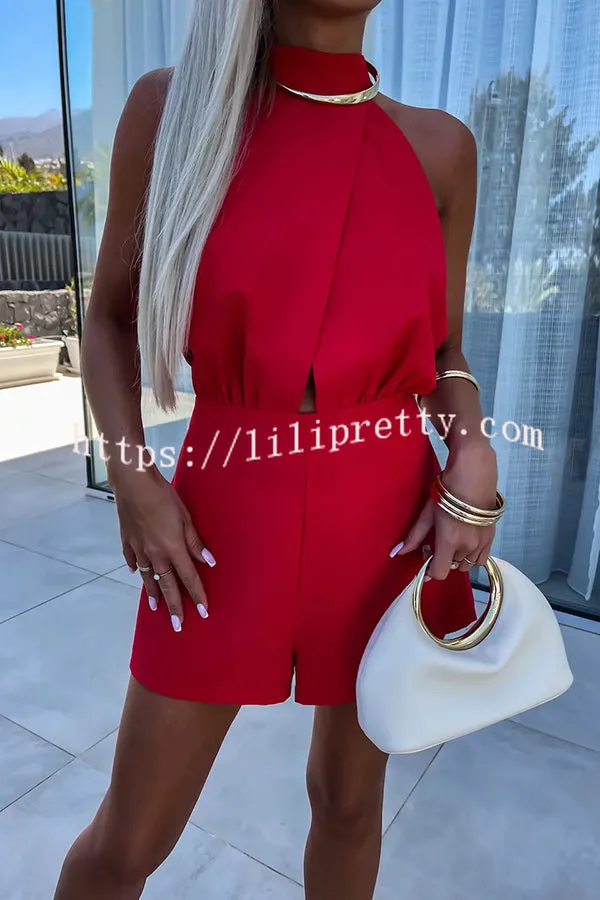 Celebrate Time Front Center Crossover Design Backless Loose Romper