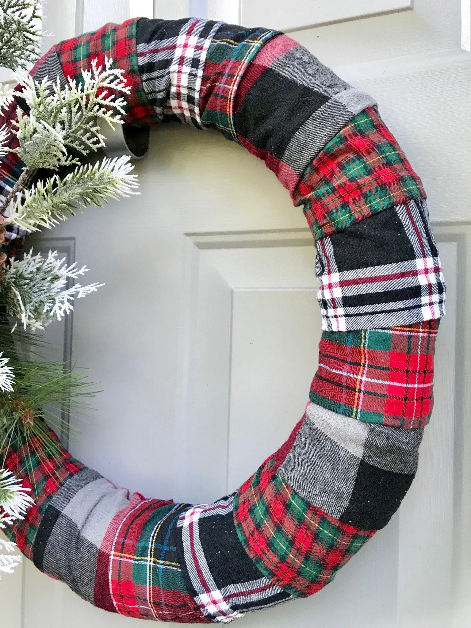Christmas Wreath, Flannel Christmas Decor, Holly Berries, Evergreen Wreath, Christmas Plaid